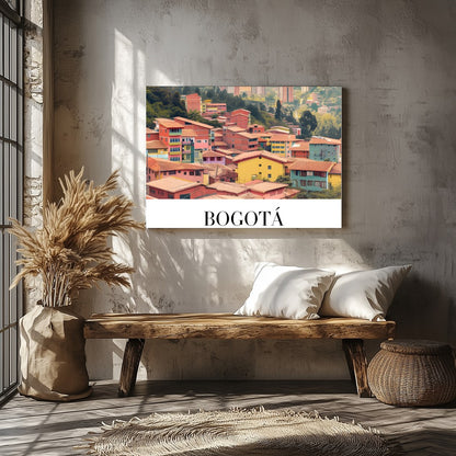 Capture the essence of Bogotá with this stunning art print showcasing a colorful cityscape against for Veranda