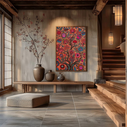 Immerse yourself in a vivid world with this intricate piece of wall art. Featuring elaborate floral for Hall