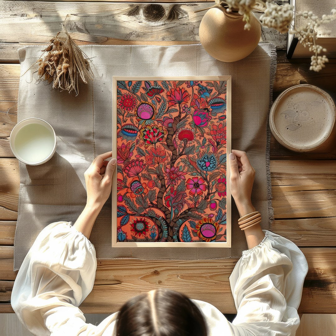 Immerse yourself in a vivid world with this intricate piece of wall art. Featuring elaborate floral for Kitchen