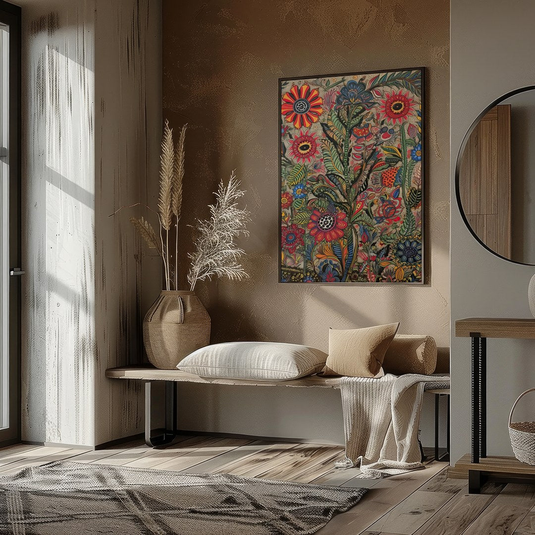 Immerse yourself in the lively intricacy of 'Vibrant Botanical Fantasy,' a stunning piece that for abode
