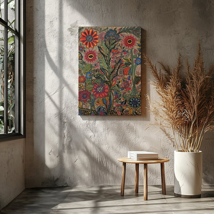 Immerse yourself in the lively intricacy of 'Vibrant Botanical Fantasy,' a stunning piece that for Entrance