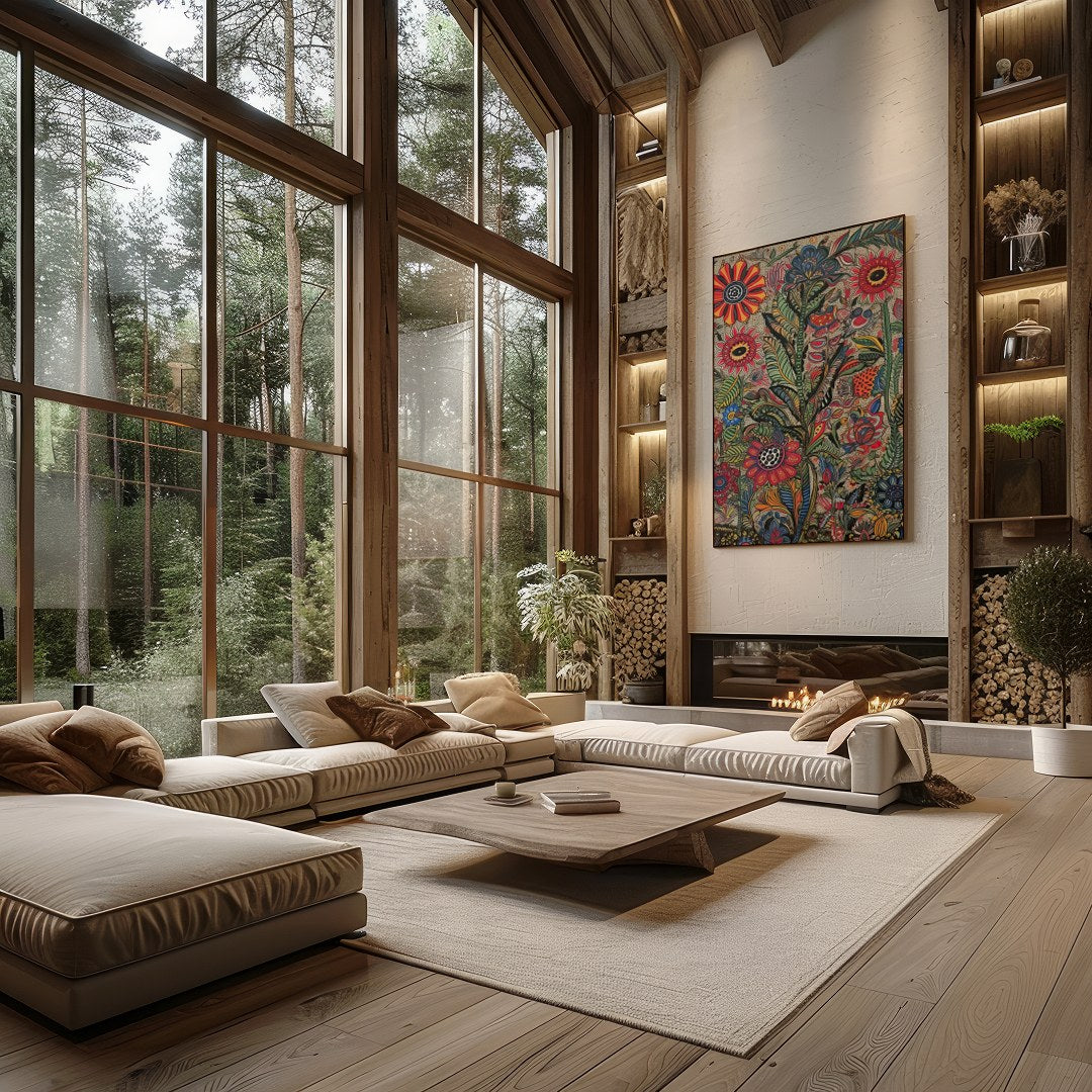 Immerse yourself in the lively intricacy of 'Vibrant Botanical Fantasy,' a stunning piece that for Living Room