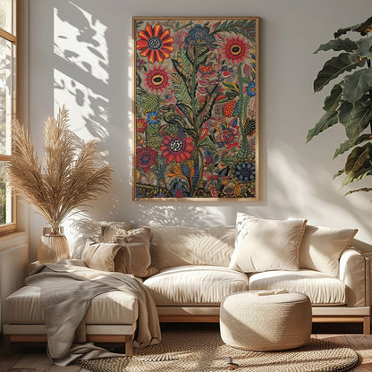 Immerse yourself in the lively intricacy of 'Vibrant Botanical Fantasy,' a stunning piece that for Sitting Area