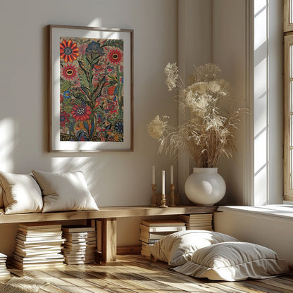 Immerse yourself in the lively intricacy of 'Vibrant Botanical Fantasy,' a stunning piece that for space