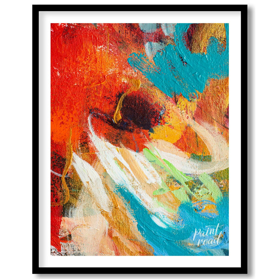 This abstract painting captures a dynamic interplay of colors and textures, creating a sense of mov… for abode