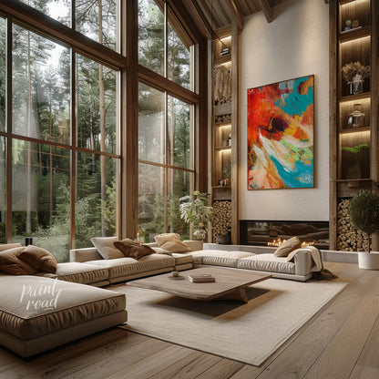 This abstract painting captures a dynamic interplay of colors and textures, creating a sense of mov… for living room