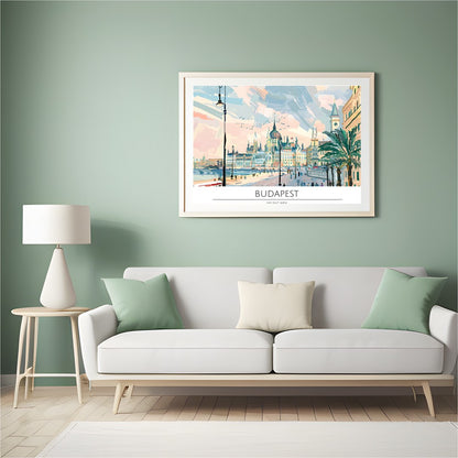 Capture the charm of Hungary's capital with this vibrant cityscape. Featuring a stunning view of for Hall