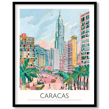 Experience the bustling energy of Caracas with this colorful cityscape illustration. Featuring for sanctuary