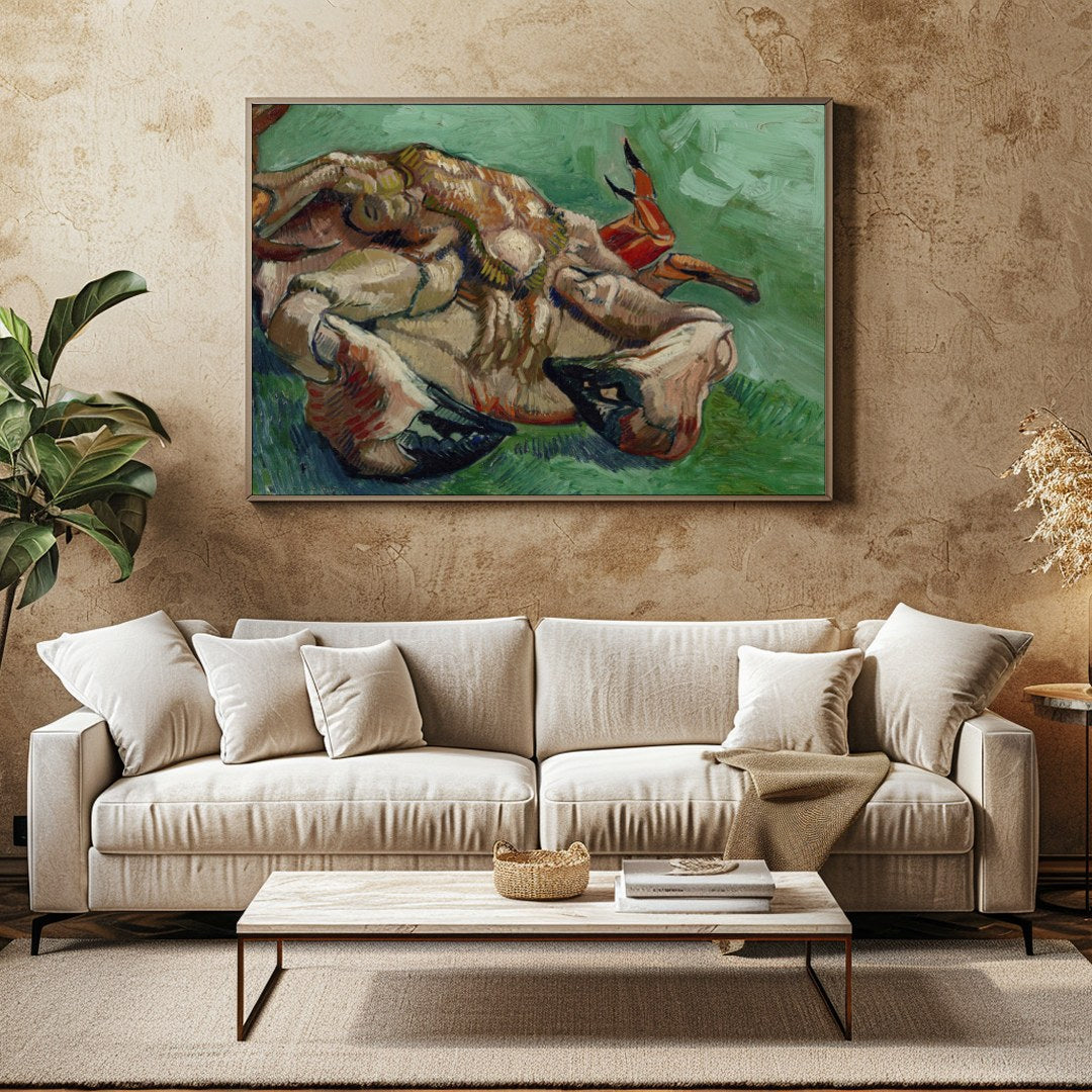 This captivating artwork showcases a crab with expressive brushstrokes and bold colors, set against for Family Room