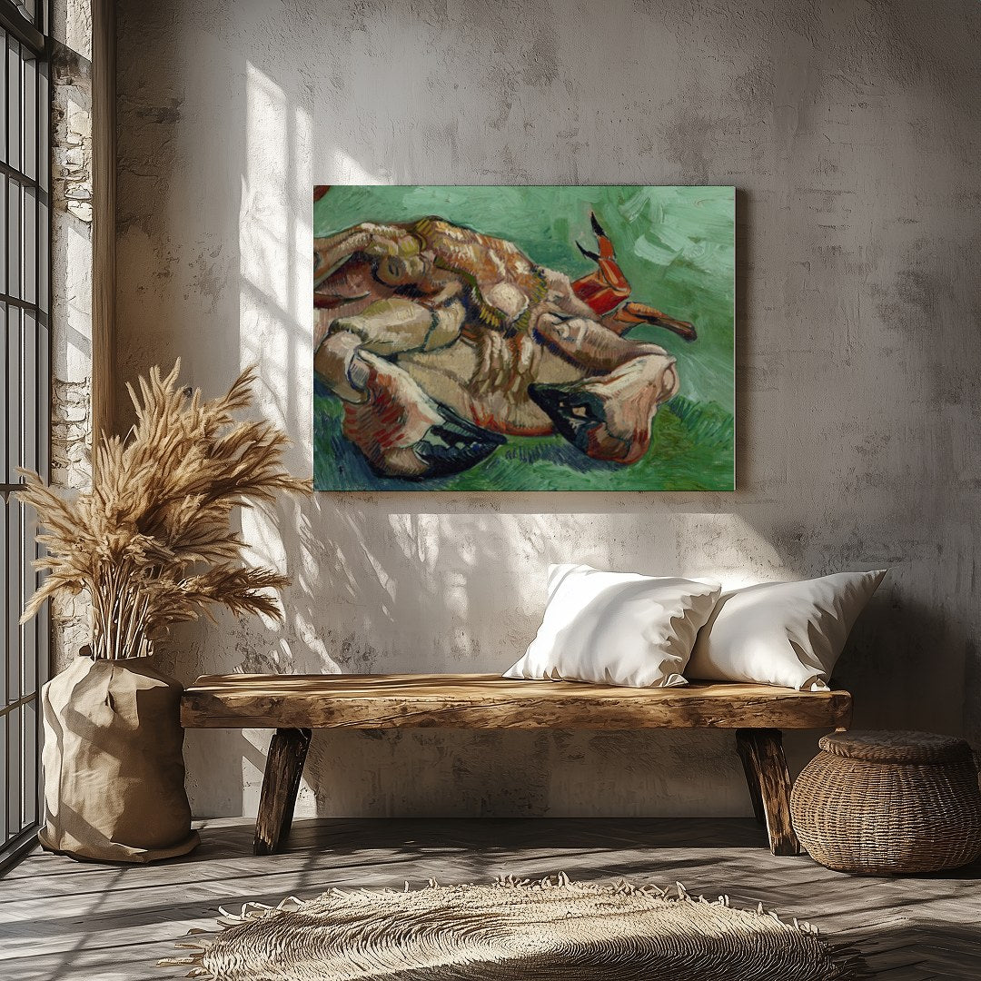 This captivating artwork showcases a crab with expressive brushstrokes and bold colors, set against for Veranda