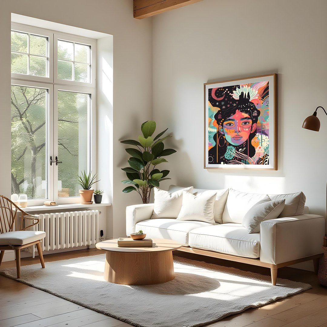 Immerse yourself in a kaleidoscope of colors with this captivating abstract portrait. Perfect for for Living Room