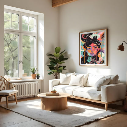 Immerse yourself in a kaleidoscope of colors with this captivating abstract portrait. Perfect for for Living Room