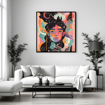 Immerse yourself in a kaleidoscope of colors with this captivating abstract portrait. Perfect for for Sitting Area