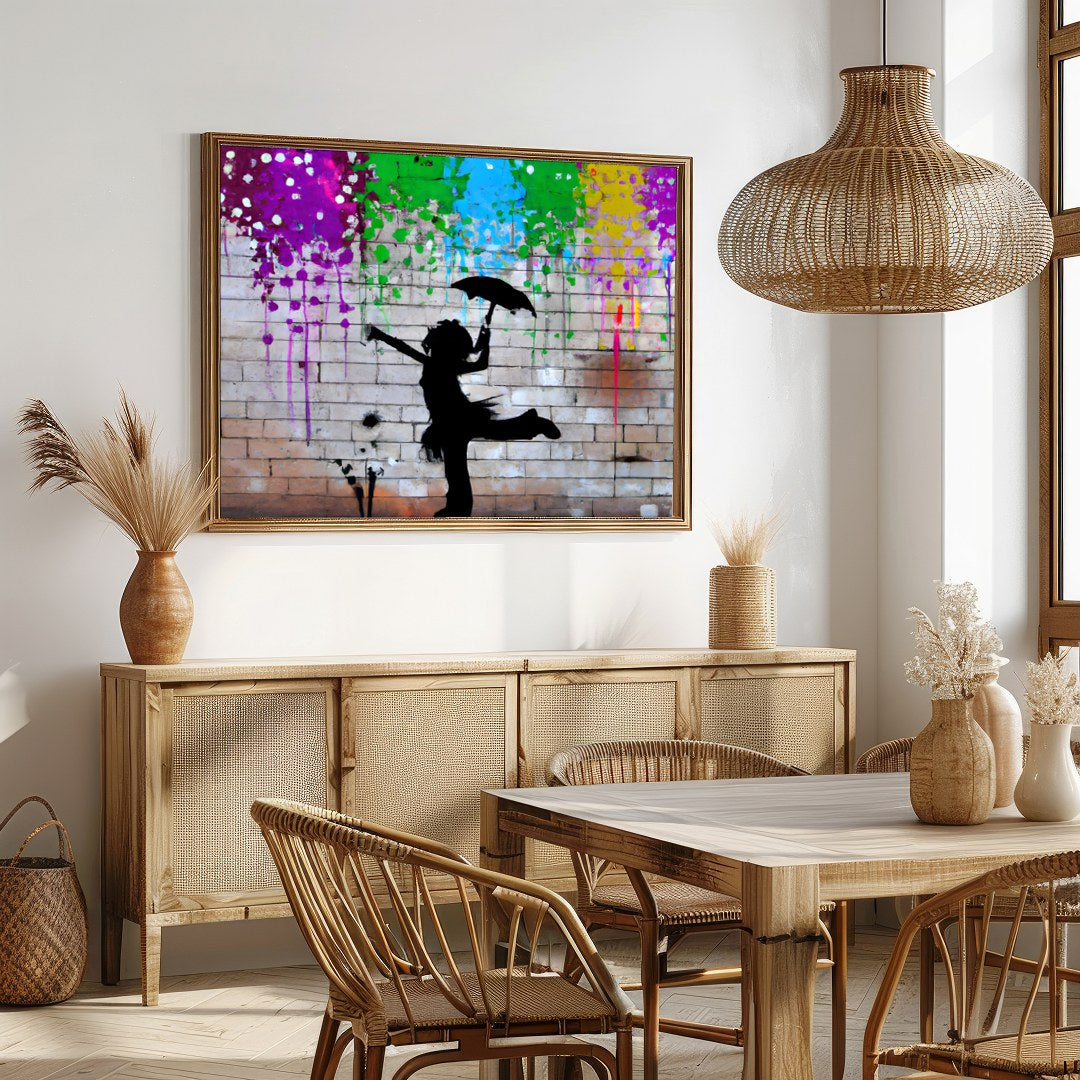 Energize your space with this captivating silhouette wall art, showcasing a playful figure beneath for Dining