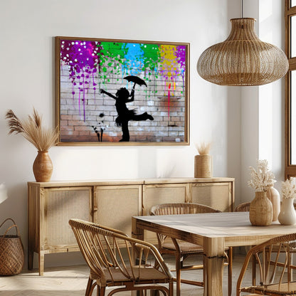 Energize your space with this captivating silhouette wall art, showcasing a playful figure beneath for Dining