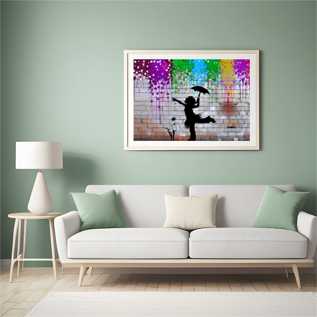 Energize your space with this captivating silhouette wall art, showcasing a playful figure beneath for Hall