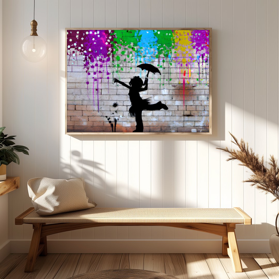 Energize your space with this captivating silhouette wall art, showcasing a playful figure beneath for Hallway