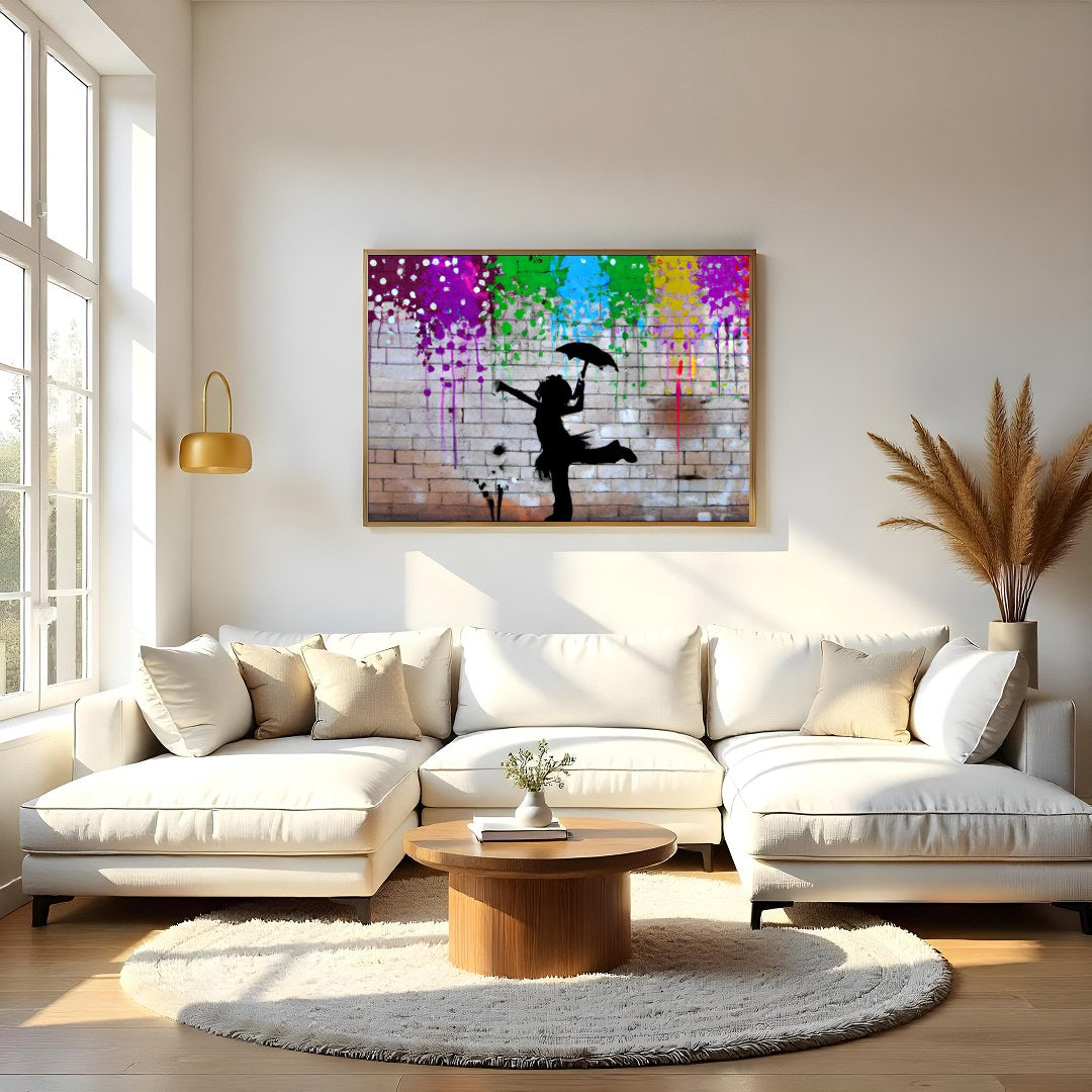 Energize your space with this captivating silhouette wall art, showcasing a playful figure beneath for Living Room