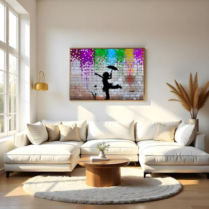 Energize your space with this captivating silhouette wall art, showcasing a playful figure beneath for Living Room