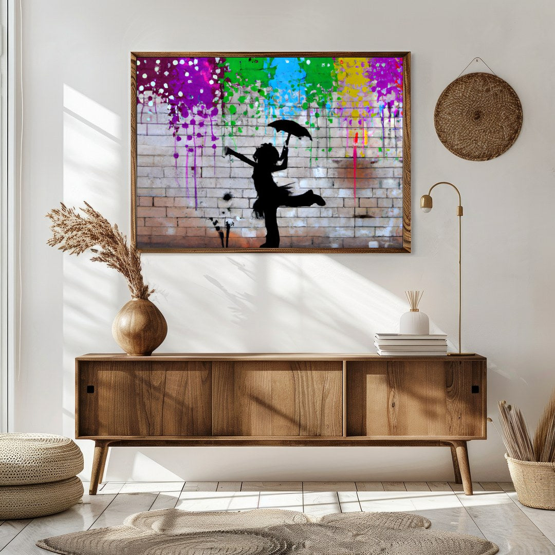 Energize your space with this captivating silhouette wall art, showcasing a playful figure beneath for Sitting Area