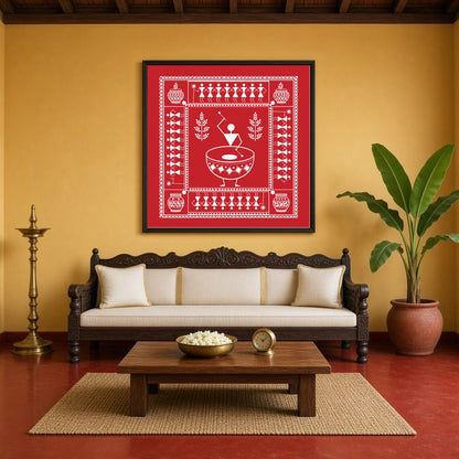 Immerse yourself in the rhythmic beats of village life with this captivating Warli art print. With for Living Room