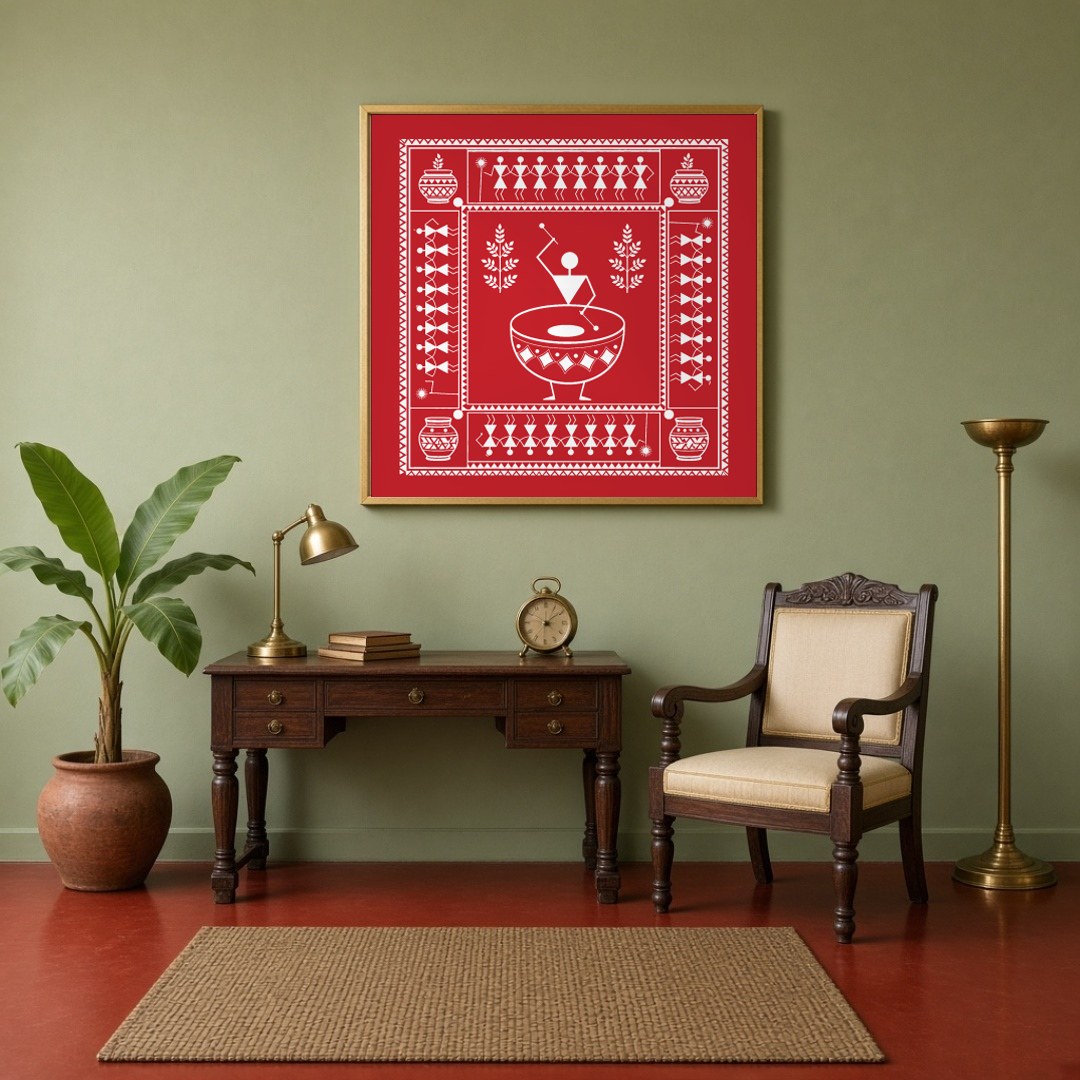 Immerse yourself in the rhythmic beats of village life with this captivating Warli art print. With for Study