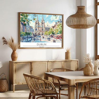 Capture the essence of Dublin with this lively depiction of a bustling cathedral square. The for Dining