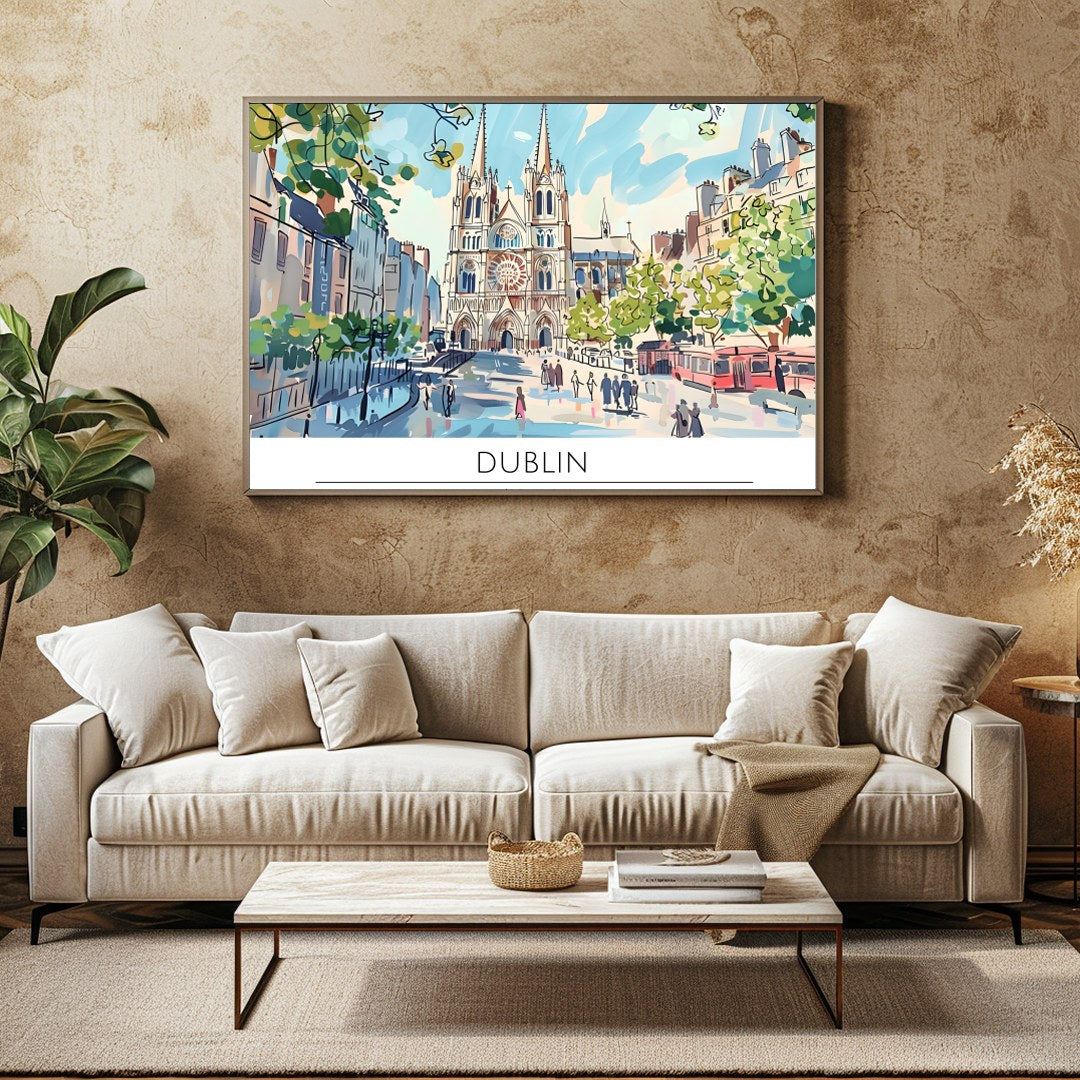 Capture the essence of Dublin with this lively depiction of a bustling cathedral square. The for Family Room