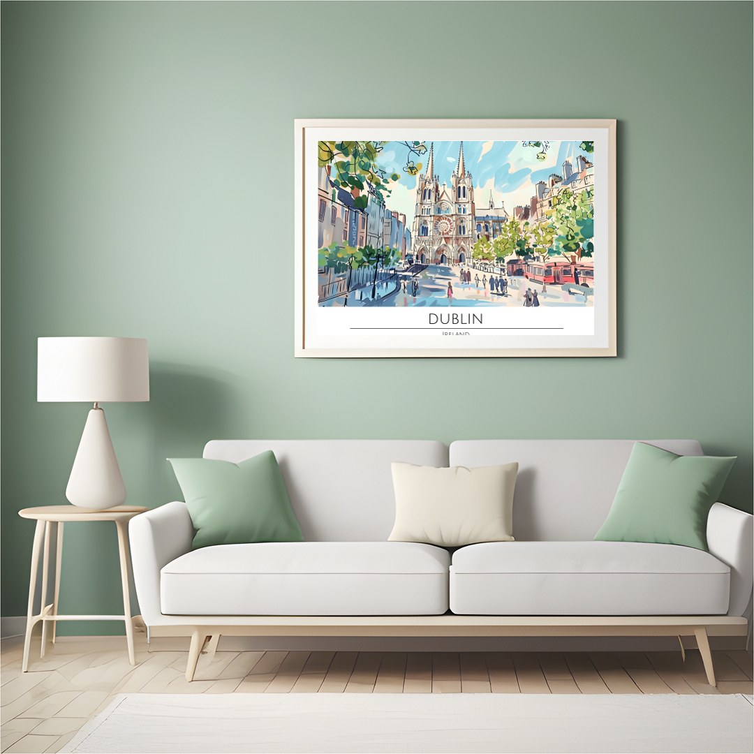 Capture the essence of Dublin with this lively depiction of a bustling cathedral square. The for Hall