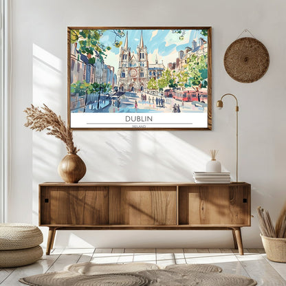 Capture the essence of Dublin with this lively depiction of a bustling cathedral square. The for Sitting Area