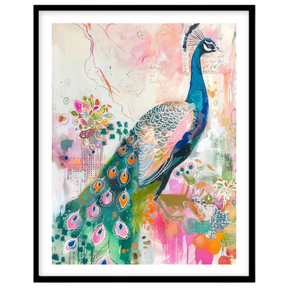 This stunning artwork features a majestic peacock brought to life in an abstract floral fantasy. for house