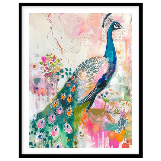 This stunning artwork features a majestic peacock brought to life in an abstract floral fantasy. for house