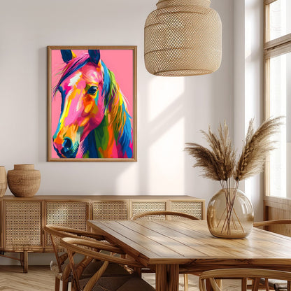 Embrace the vivid energy of this colorful equine artwork, a captivating addition to any modern for Extra Kitchen