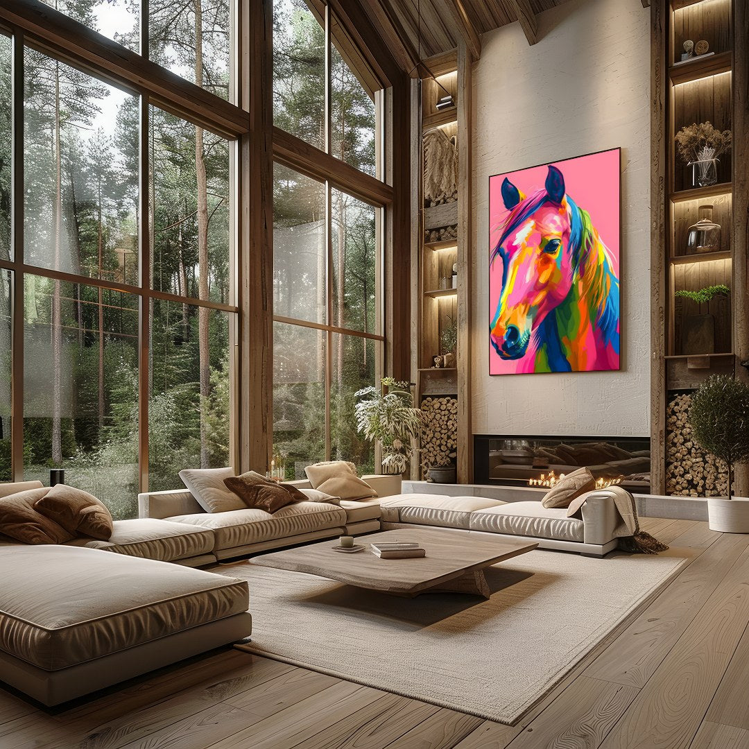 Embrace the vivid energy of this colorful equine artwork, a captivating addition to any modern for Living Room