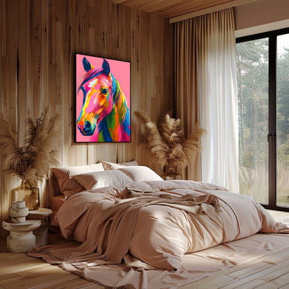Embrace the vivid energy of this colorful equine artwork, a captivating addition to any modern for Bedroom