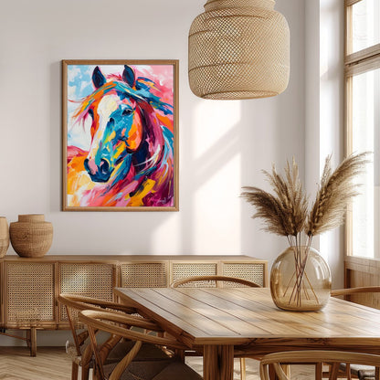 This stunning piece captures the dynamic spirit of a horse through vibrant, bold brushstrokes. The for Extra Kitchen