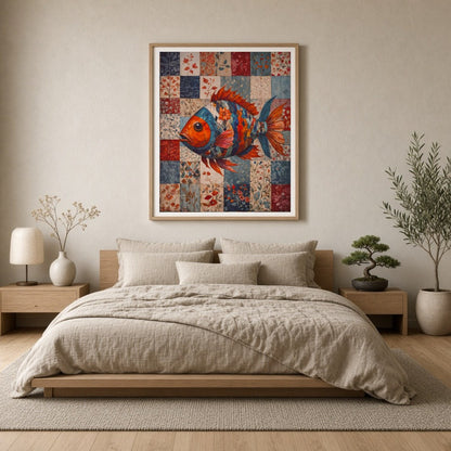 Dive into a world of color with this striking art print, featuring a vibrant fish composed of for Bedroom