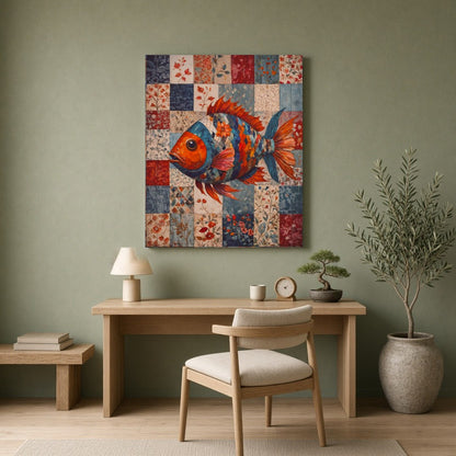 Dive into a world of color with this striking art print, featuring a vibrant fish composed of for Home Office