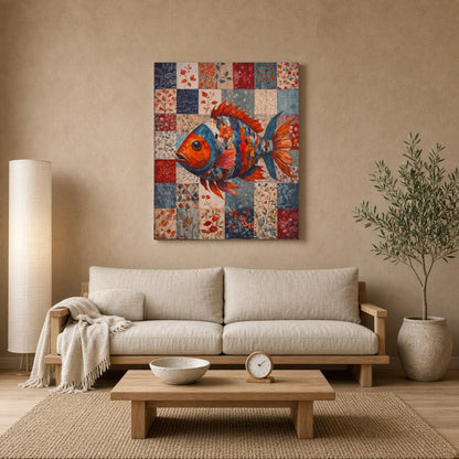 Dive into a world of color with this striking art print, featuring a vibrant fish composed of for Living Room
