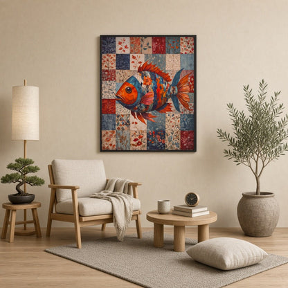 Dive into a world of color with this striking art print, featuring a vibrant fish composed of for Reading Nook