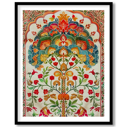 This exquisite artwork features an intricate mandala design with lush floral motifs and vivid for dwelling