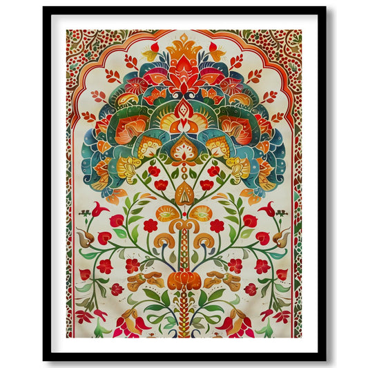 This exquisite artwork features an intricate mandala design with lush floral motifs and vivid for dwelling