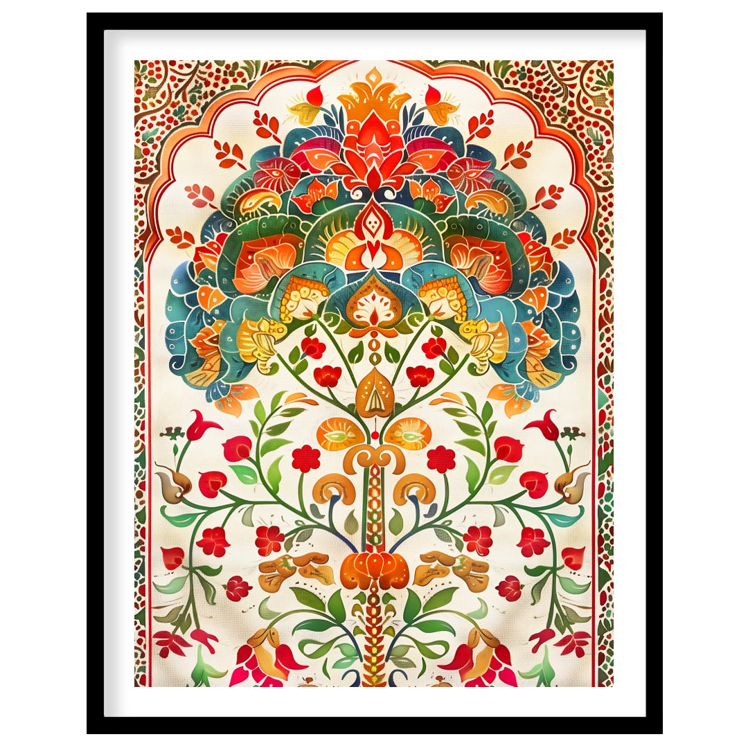 This exquisite artwork features an intricate mandala design with lush floral motifs and vivid for dwelling