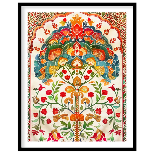 This exquisite artwork features an intricate mandala design with lush floral motifs and vivid for dwelling