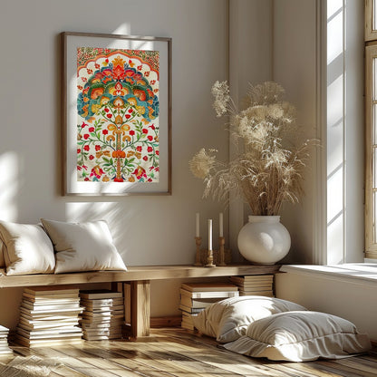 This exquisite artwork features an intricate mandala design with lush floral motifs and vivid for house