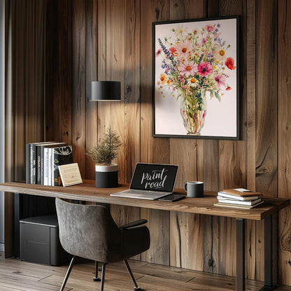 This captivating digital illustration showcases a lush bouquet of various flowers, including daisie… for office