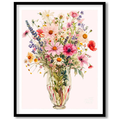 This captivating digital illustration showcases a lush bouquet of various flowers, including daisie… for sweet home