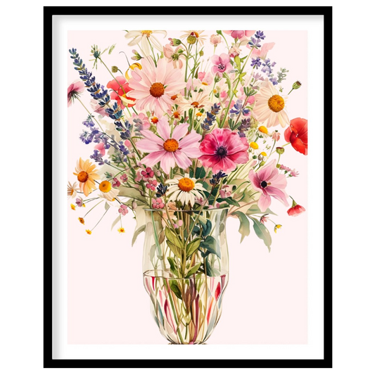 This captivating digital illustration showcases a lush bouquet of various flowers, including daisie… for sweet home