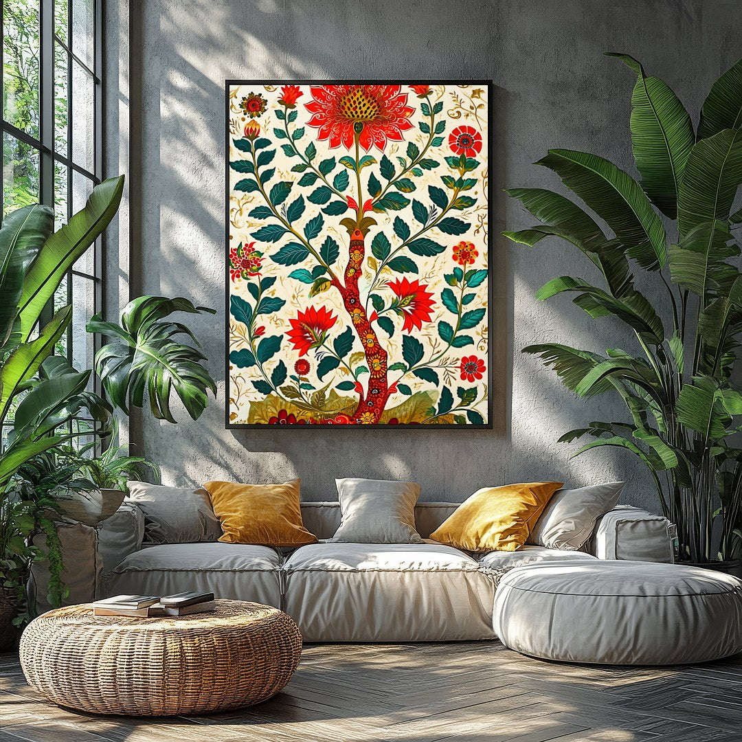 Immerse yourself in the beauty of this intricate floral artwork, where bold red blooms flourish for Balcony
