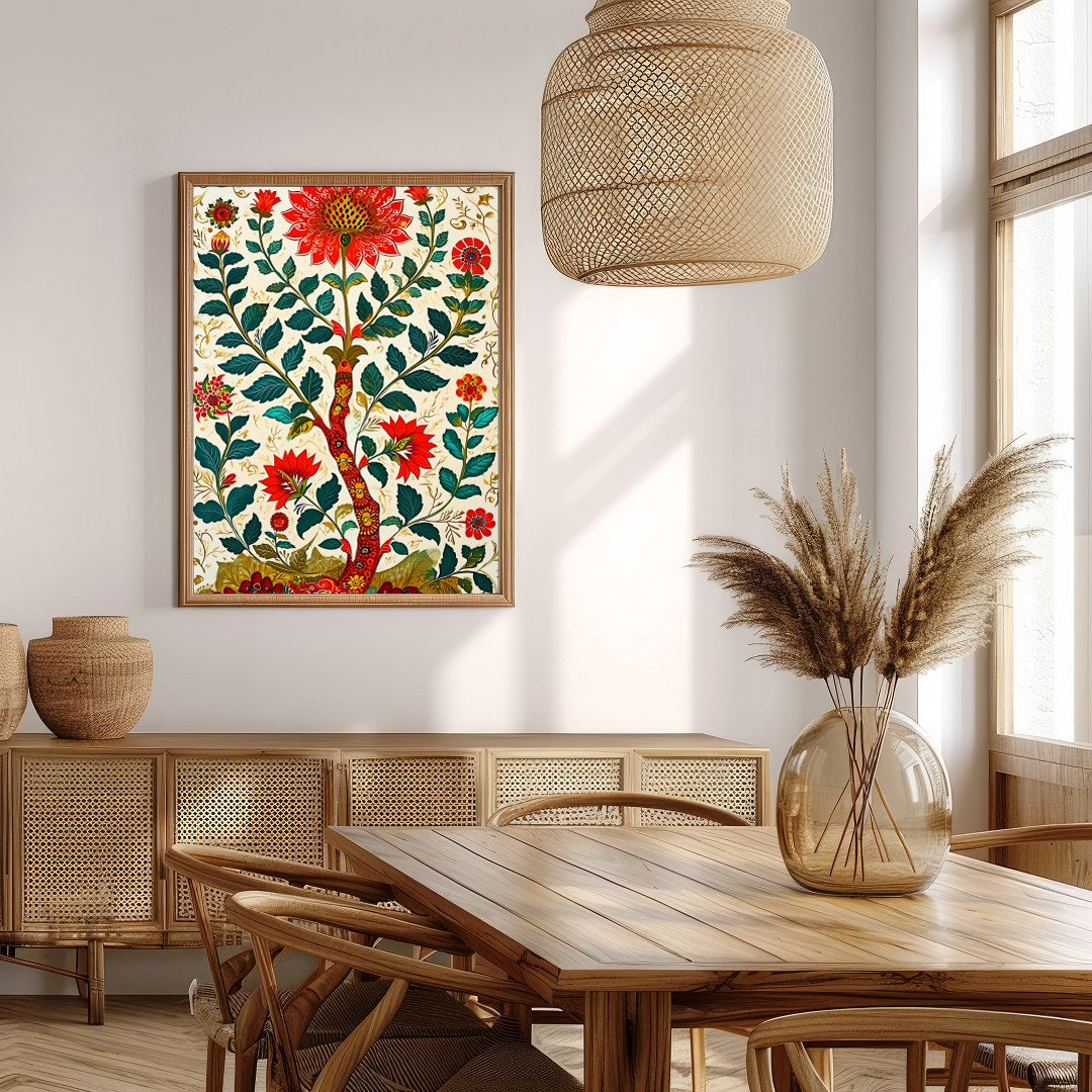 Immerse yourself in the beauty of this intricate floral artwork, where bold red blooms flourish for Extra Kitchen